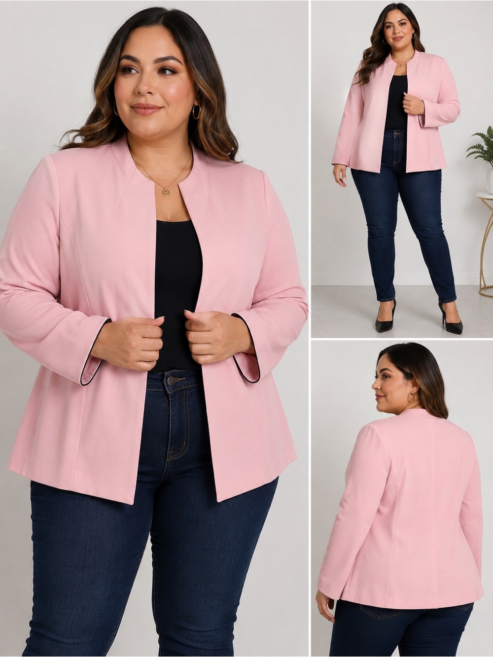 Lady Dorby Women’s Pink Open Front Blazer Jacket Size 20W Career Office